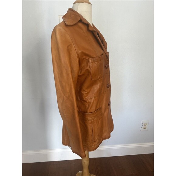 VINTAGE 70'S Crae Caryle San Francisco Leather Three Button Blazer Jacket S - Picture 4 of 15